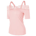 Summer Top T Shirt Women Fashion Solid Casual Short Sleeve Lace Off Shoulder Tops Tshirt Women Camisetas Verano Mujer 2019