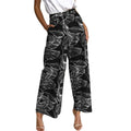Feitong Women Pants Summer Leaves Printing Drawstring Wide Leg Pants Women Trousers Female Streetwear Leggings Pantalon Femme