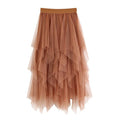 Feitong Women Skirts Comfortable Tulle High Waist Pleated Tutu Ladies Midi Skirt Elegant Women Clothing Causal Female Skirt