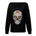 Women Tee Shirts Fashion Long Sleeve T shirt Women Tops Off Shoulder Skull head Print T Shirt T-shirt Tops Tee Shirt Mujer