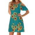 Summer Dress Women Casual Off Shoulder Short Sleeve Sun Flower Print Loose Casual Party Dresses Streetwear Robe Mujer Vestidos