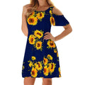 Summer Dress Women Casual Off Shoulder Short Sleeve Sun Flower Print Loose Casual Party Dresses Streetwear Robe Mujer Vestidos