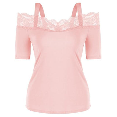 Summer Top T Shirt Women Fashion Solid Casual Short Sleeve Lace Off Shoulder Tops Tshirt Women Camisetas Verano Mujer 2019
