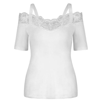 Summer Top T Shirt Women Fashion Solid Casual Short Sleeve Lace Off Shoulder Tops Tshirt Women Camisetas Verano Mujer 2019