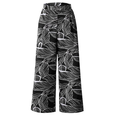Feitong Women Pants Summer Leaves Printing Drawstring Wide Leg Pants Women Trousers Female Streetwear Leggings Pantalon Femme