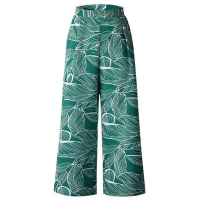 Feitong Women Pants Summer Leaves Printing Drawstring Wide Leg Pants Women Trousers Female Streetwear Leggings Pantalon Femme