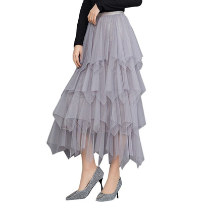 Feitong Women Skirts Comfortable Tulle High Waist Pleated Tutu Ladies Midi Skirt Elegant Women Clothing Causal Female Skirt