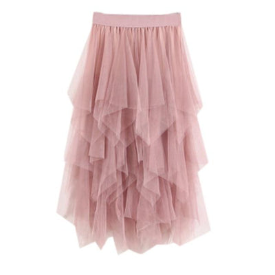 Feitong Women Skirts Comfortable Tulle High Waist Pleated Tutu Ladies Midi Skirt Elegant Women Clothing Causal Female Skirt