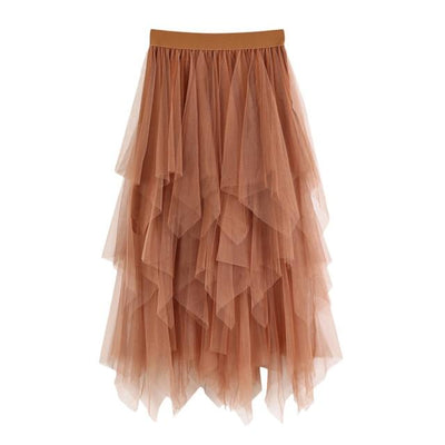 Feitong Women Skirts Comfortable Tulle High Waist Pleated Tutu Ladies Midi Skirt Elegant Women Clothing Causal Female Skirt