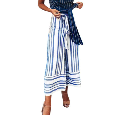 Feitong Women Pants Casual Striped Printed Wide Leg Pants Casual Waistband High Waist Pants Loose Female Trousers Ladies Pants