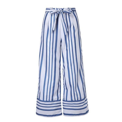 Feitong Women Pants Casual Striped Printed Wide Leg Pants Casual Waistband High Waist Pants Loose Female Trousers Ladies Pants
