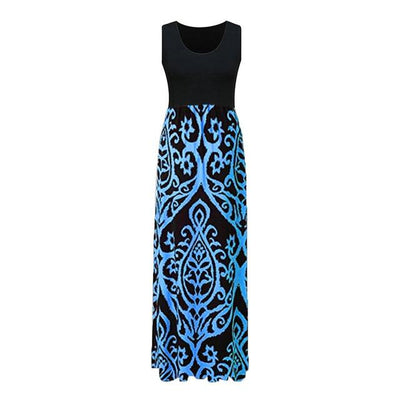 Summer Dress Women Casual Sleeveless O-neck Print Tank Party Long Dresses Plus Size Maxi Dress Sukienki Vestidos Robe Femme