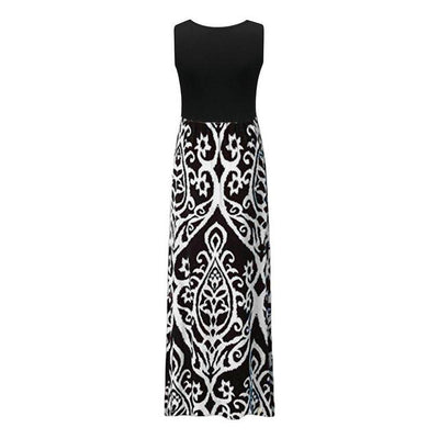 Summer Dress Women Casual Sleeveless O-neck Print Tank Party Long Dresses Plus Size Maxi Dress Sukienki Vestidos Robe Femme