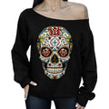 Women Tee Shirts Fashion Long Sleeve T shirt Women Tops Off Shoulder Skull head Print T Shirt T-shirt Tops Tee Shirt Mujer