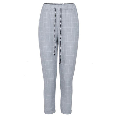 Feitong Women Casual Plaid Elastic Waist Lace Up Loose Plus Size Full Length Pants Streetwear Female Trousers Femme Pantalons