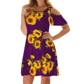 Summer Dress Women Casual Off Shoulder Short Sleeve Sun Flower Print Loose Casual Party Dresses Streetwear Robe Mujer Vestidos