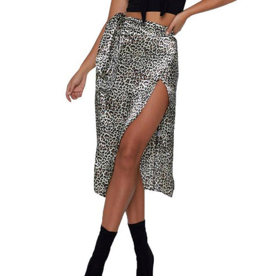 Feitong Women Skirts Summer Sexy Leopard Print High Waist Irregular Split Bandage Pencil Skirt Female Party Skirts Faldas Mujer