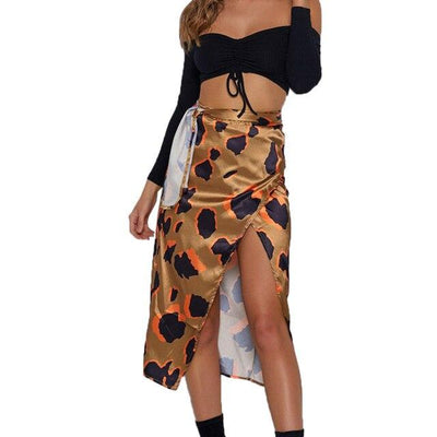 Feitong Women Skirts Summer Sexy Leopard Print High Waist Irregular Split Bandage Pencil Skirt Female Party Skirts Faldas Mujer