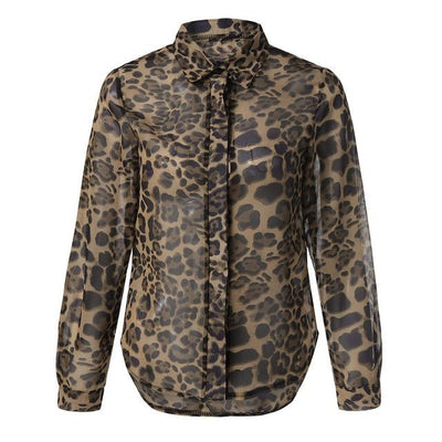 Fashion Women Sexy Blouse Leopard Print Long Sleeve Button Down Blouse Chiffon Shirt Blusas Feminino Ladies Blouses Womens Tops