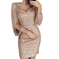 Women's Autumn Spring Dresses Robe Sexy Slim Dress Solid Sequined Stitching Shining Club Sheath Long Sleeve Elegant Mini Dress