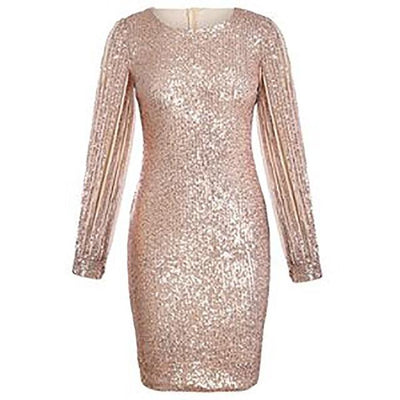 Women's Autumn Spring Dresses Robe Sexy Slim Dress Solid Sequined Stitching Shining Club Sheath Long Sleeve Elegant Mini Dress