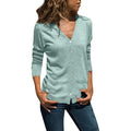 Women Clothing Blouses Women Shirts Casual Solid Button Up V-Neck Long Sleeve Pullover Casual Loose Shirt Womens Tops Blouses